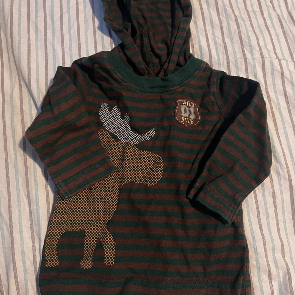 Child of Mine Green and Brown Striped Moose Hoodie